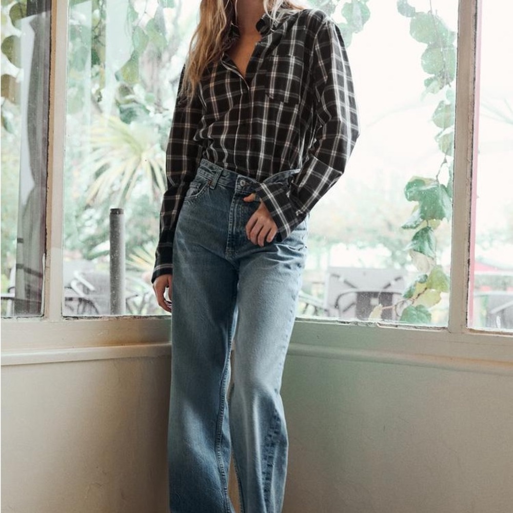 Zara Blue Flare Wide Leg Jeans
